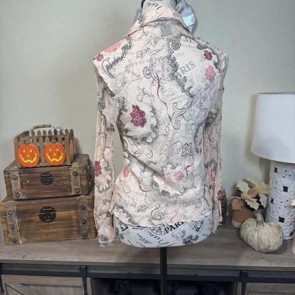 The Limited Y2k 100% Silk Sheer Retro Floral Long Sleeve Blouse Sz M Coquette - Picture 7 of 9